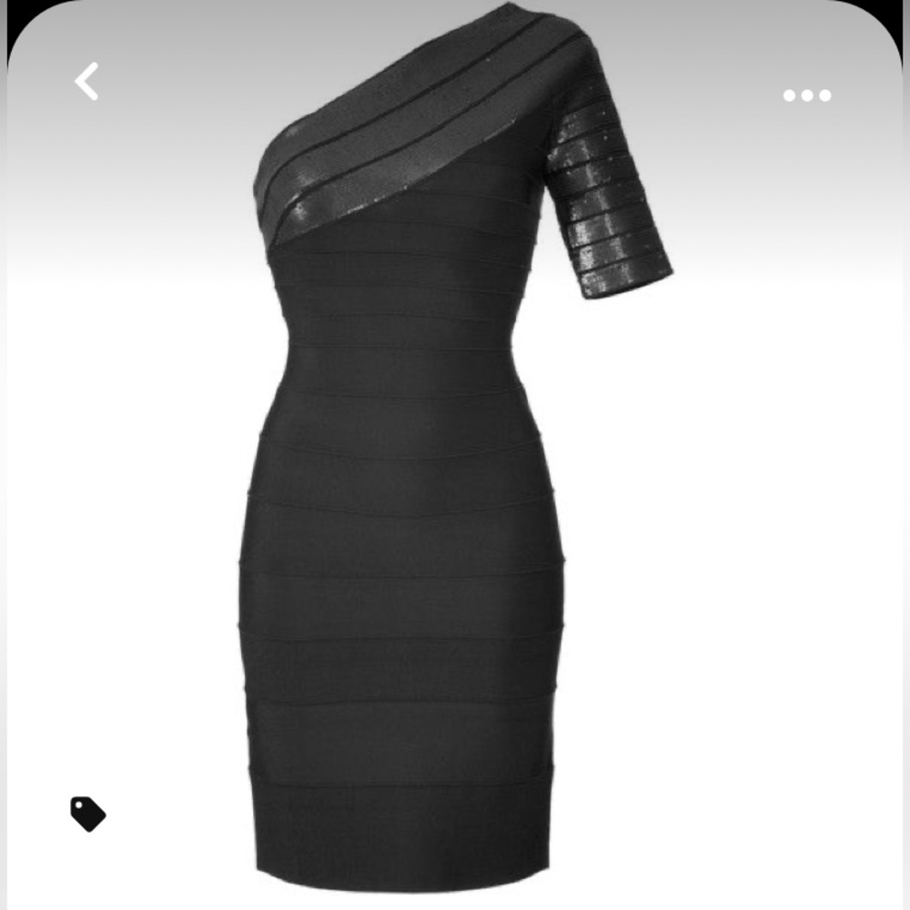 Herve Leger Sequin Black One Shoulder Mini Dress - Medium